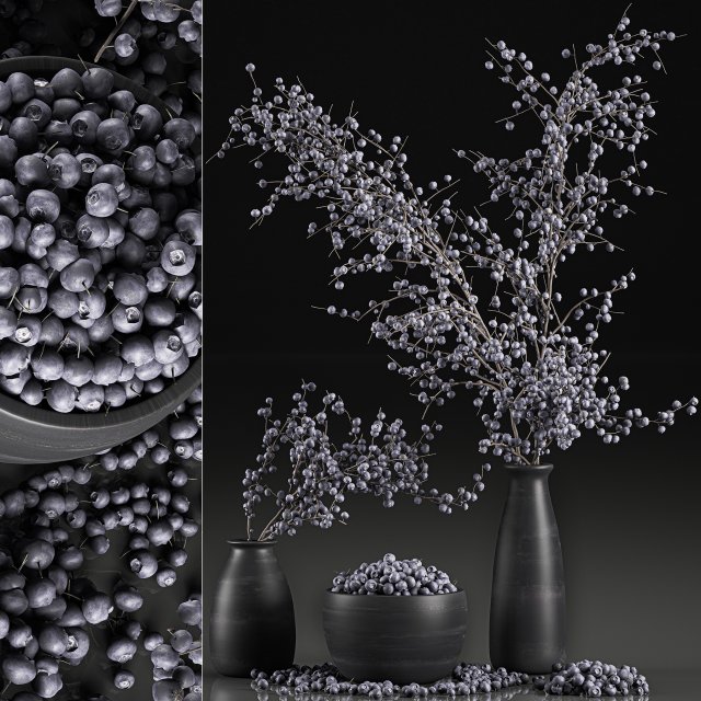 decorative bouquet blueberry tree in pots for the interior 547 3D Model .c4d .max .obj .3ds .fbx .stl .blend 