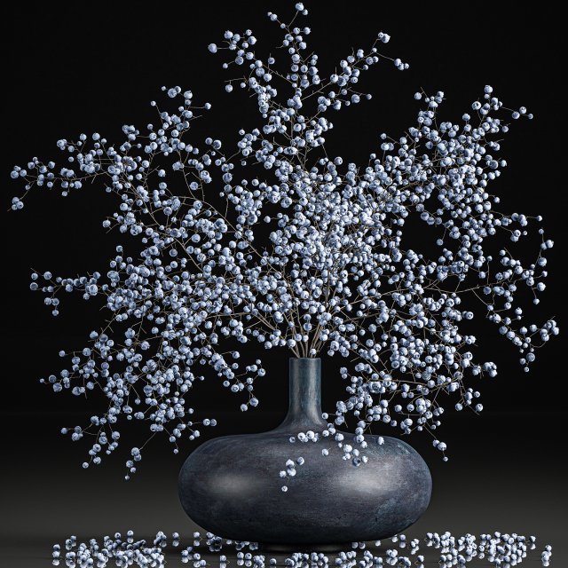 decorative bouquet of branches with blueberries in a vase 95 Model 3D .c4d .max .obj .3ds .fbx .stl .blend 