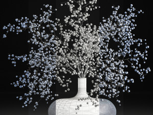 decorative bouquet of branches with blueberries in a vase 95 Model 3D