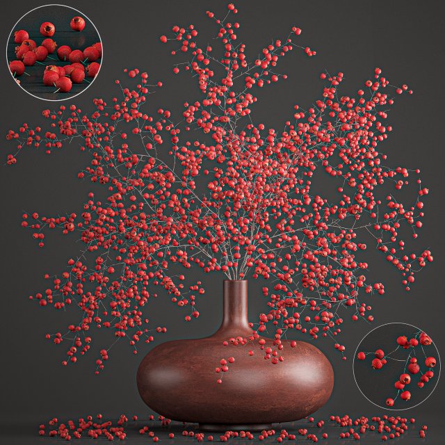 decorative bouquet of branches with red berries in a vase 97 3D-Modell .c4d .max .obj .3ds .fbx .stl .blend 