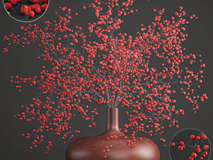 decorative bouquet of branches with red berries in a vase 97 3D Model