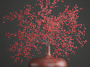 decorative bouquet of branches with red berries in a vase 97 3D Model