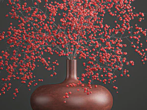 decorative bouquet of branches with red berries in a vase 97 3D Model