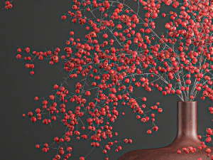 decorative bouquet of branches with red berries in a vase 97 3D Model
