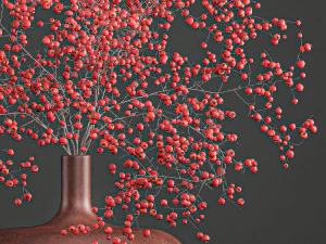 decorative bouquet of branches with red berries in a vase 97 3D Model