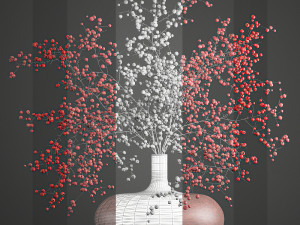 decorative bouquet of branches with red berries in a vase 97 3D-Modell