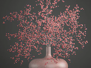 decorative bouquet of branches with red berries in a vase 97 3D Model
