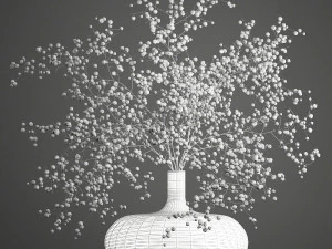 decorative bouquet of branches with red berries in a vase 97 3D Model