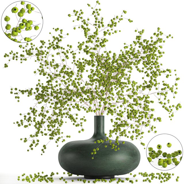 decorative bouquet of branches with green berries in a vase 99 Model 3D .c4d .max .obj .3ds .fbx .stl .blend 