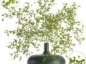 decorative bouquet of branches with green berries in a vase 99 Model 3D