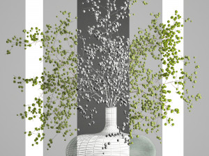 decorative bouquet of branches with green berries in a vase 99 Model 3D
