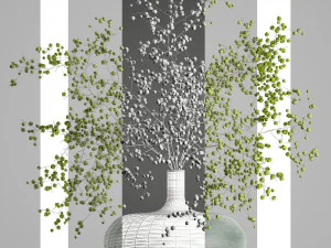 buqu&ecirc; decorativo de galhos com frutas verdes em um vaso 99 Modelo 3D