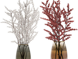 decorative bouquet of branches with red berries in a vase 99 3D Model
