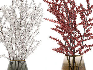 decorative bouquet of branches with red berries in a vase 99 3D Model