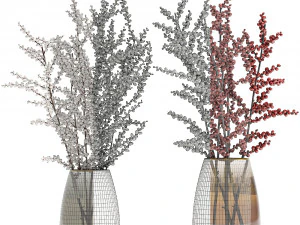 decorative bouquet of branches with red berries in a vase 99 3D Model