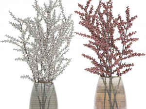 decorative bouquet of branches with red berries in a vase 99 3D Model