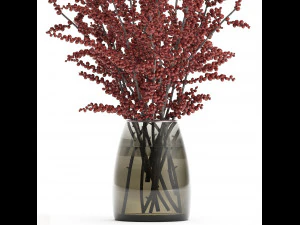 bouquet of branches with red berries in a vase 99 3D Model