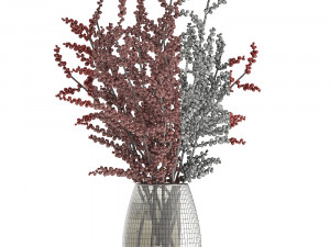 bouquet of branches with red berries in a vase 99 3D 모델