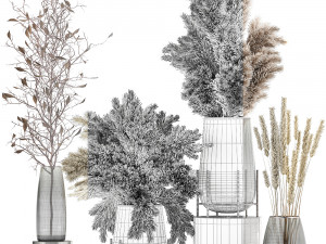 bouquet of dried flowers in a vase 103 Model 3D