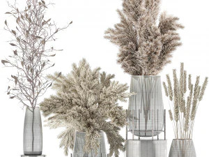 bouquet of dried flowers in a vase 103 3D Model