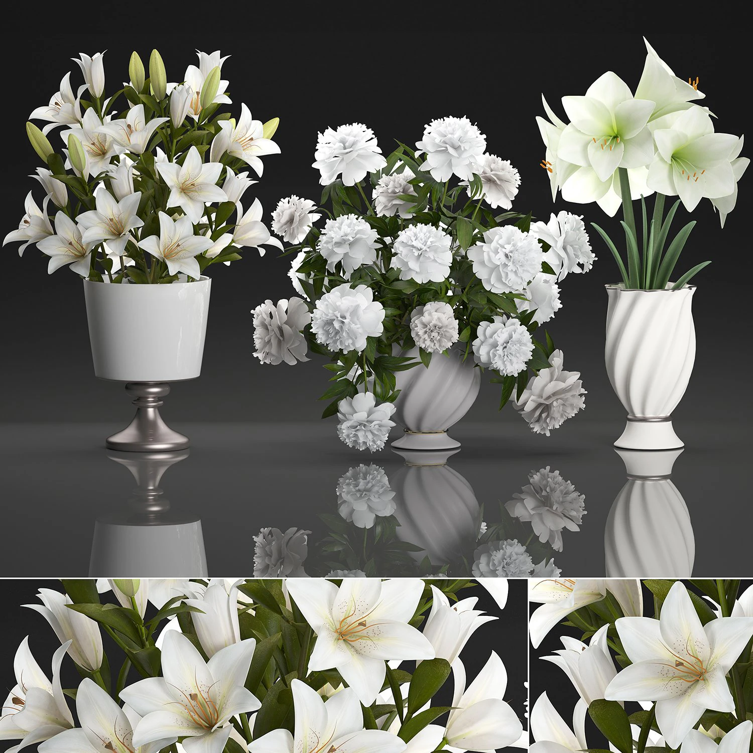 bouquet of white flowers in a vase for decoration 109 3D Model .c4d .max .obj .3ds .fbx .stl .blend 