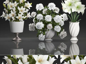 花瓶中的一束白花装饰 109 3D 模型