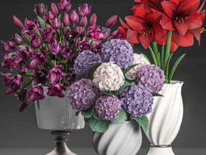 सजावट के लिए फूलदान में सफेद फूलों का गुलदस्ता 111 3D मॉडल