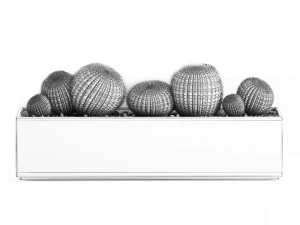 decorative cactus in white pot for the interior 584 3D Model