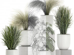 plants in a white pot for the interior 682 3D Model