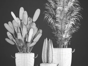 houseplants in concrete flowerpots 750 3D Model