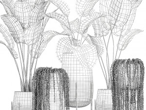 houseplants in a gold pot for the interior 768 3Dモデル