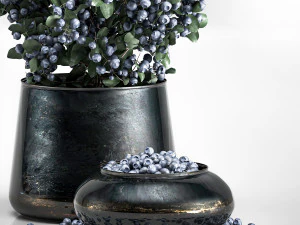 blueberry tree in pots bowl with berries 3D Model