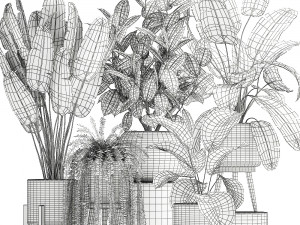 houseplants in a white rattan basket for the interior 913 3D Model