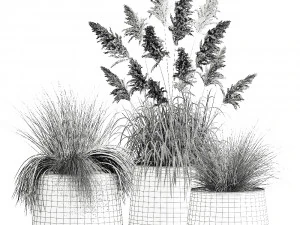 reeds in a rusty flower pot for the interior 936 3D Model