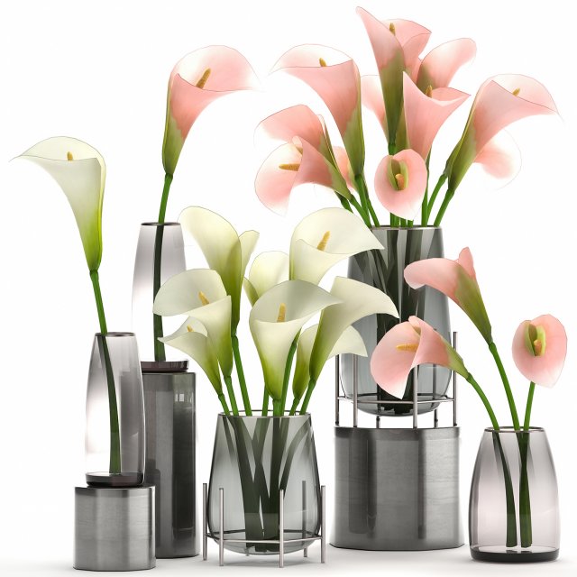 calla flower bouquet in a vase 114 3D Model .c4d .max .obj .3ds .fbx .stl .blend 