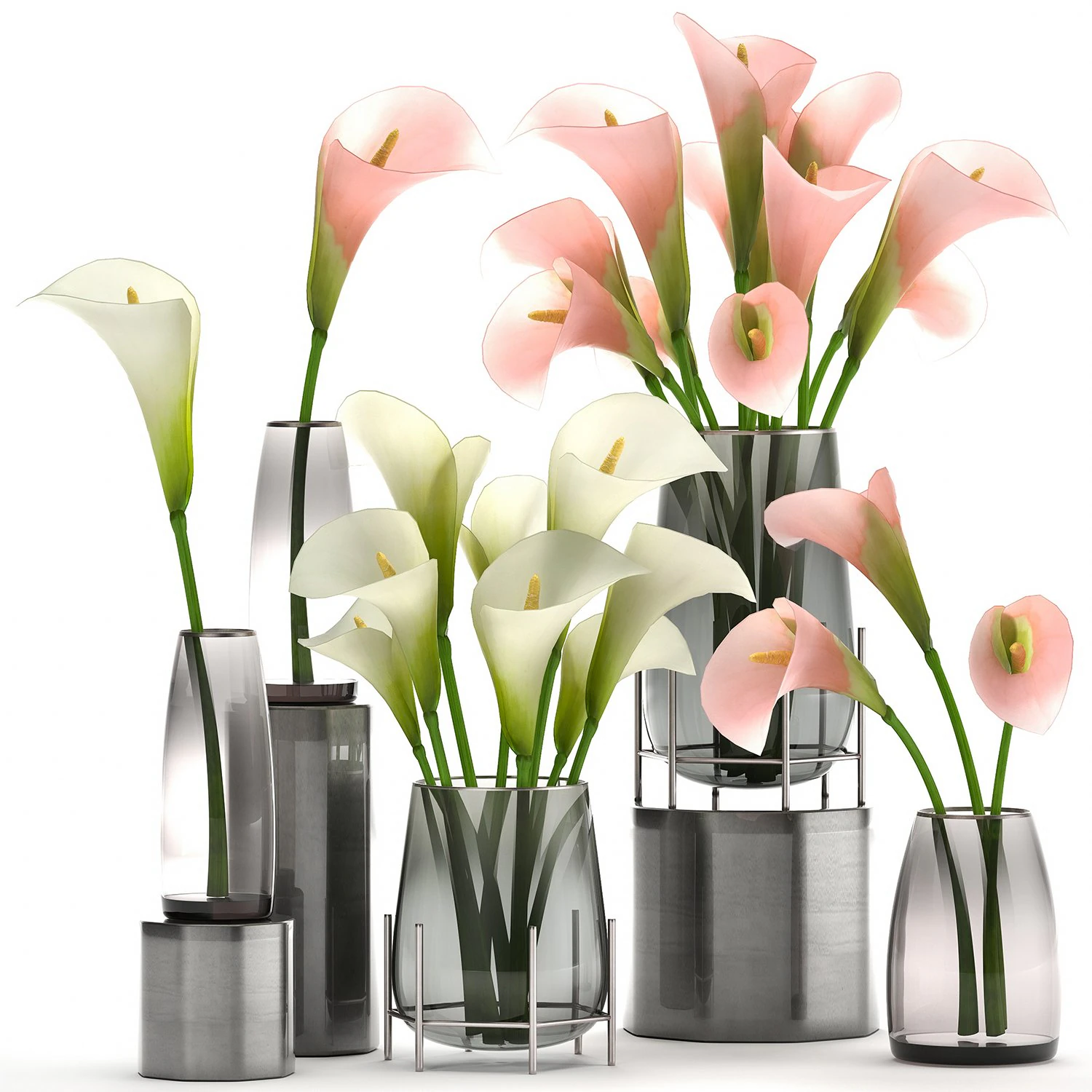 calla flower bouquet in a vase 114 3D Model .c4d .max .obj .3ds .fbx .stl .blend 
