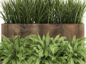 Hierba ornamental en una maceta oxidada para el interior 940. Modelo 3D