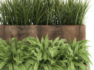 Hierba ornamental en una maceta oxidada para el interior 940. Modelo 3D