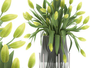 boeket groene tulpen in een vaas 116 3D Model