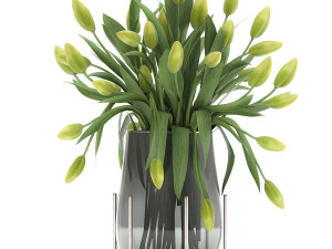 bouquet of green tulips in a vase 116 3D Model