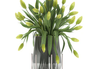 bouquet of green tulips in a vase 116 3D Model