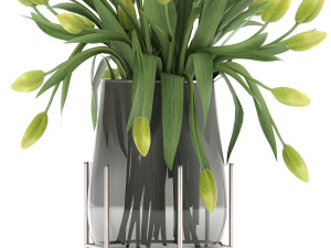 bouquet of green tulips in a vase 116 3D Model