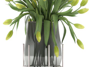 bouquet of green tulips in a vase 116 3D Model