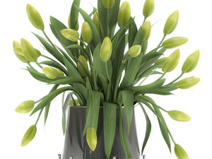 bouquet of green tulips in a vase 116 3D Model
