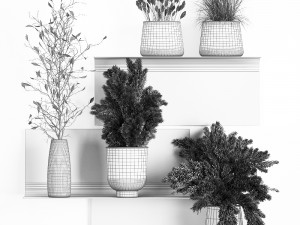 bouquets of dried flowers and reeds in a vase on a decorative shelf 3D 모델