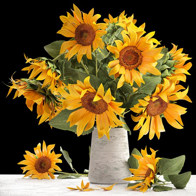 flower bouquet of sunflowers in a vase 118 3D Model .c4d .max .obj .3ds .fbx .stl .blend 
