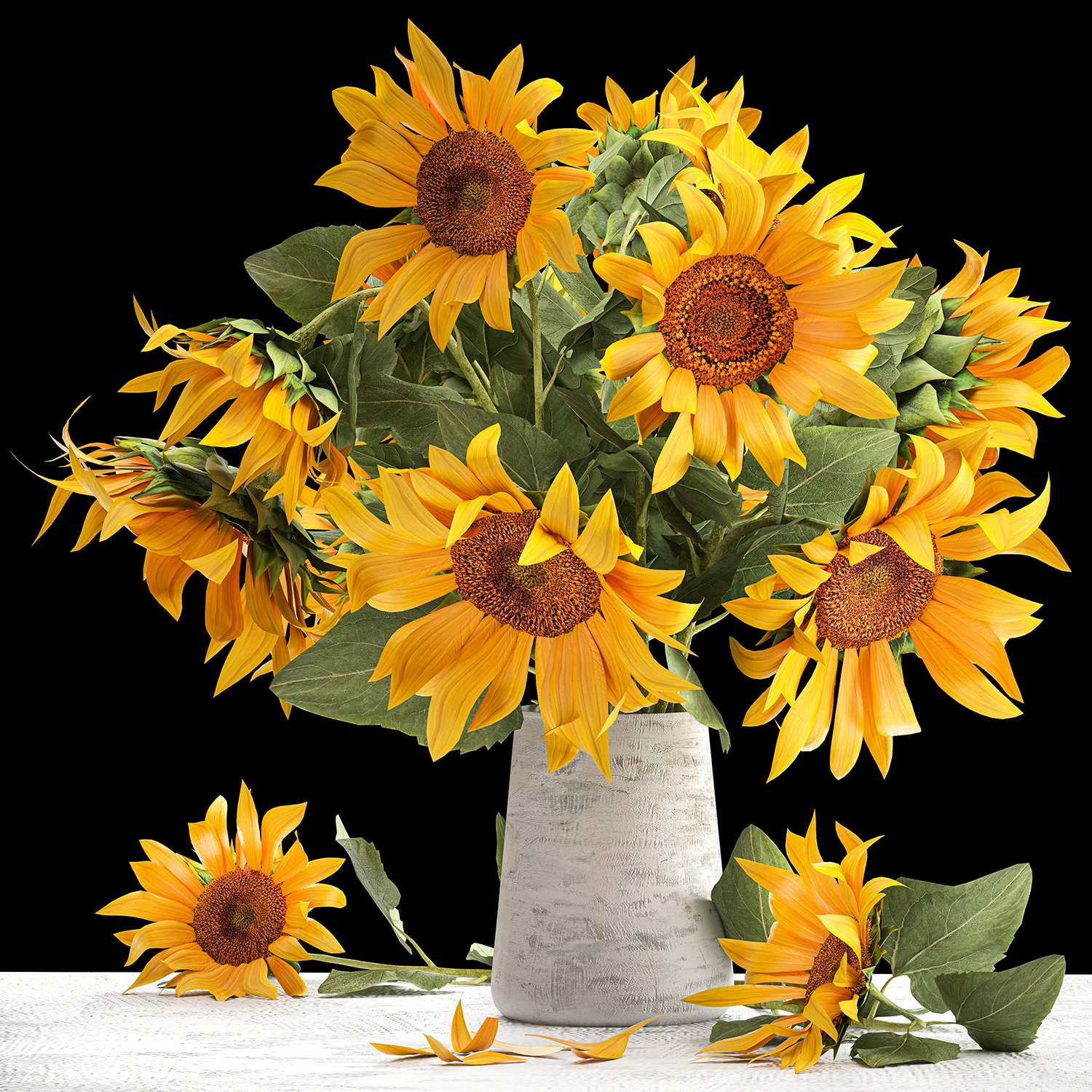 flower bouquet of sunflowers in a vase 118 3D Model .c4d .max .obj .3ds .fbx .stl .blend 