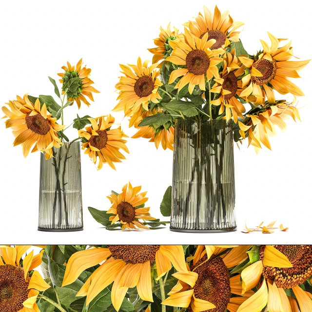 flower bouquet of sunflowers in a vase 119 3D Model .c4d .max .obj .3ds .fbx .stl .blend