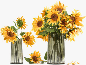 flower bouquet of sunflowers in a vase 119 3D Model