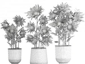 sunflowers in a flowerpot for the interior 1020 3D Model